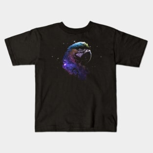 Space Nebula Double Exposure Macaw Parrot Kids T-Shirt